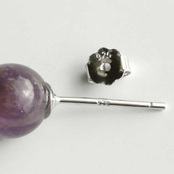 New Sterling silver rock amethyst ball earrings - Picture 2 of 7